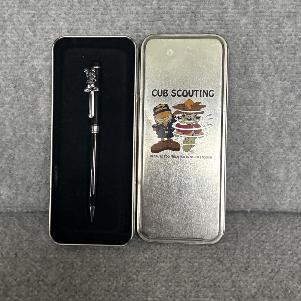 CUB SCOUTING TIN WITH GARFIELD PEN Never Have Enough Fun 1999 BSA CUB SCOUTS